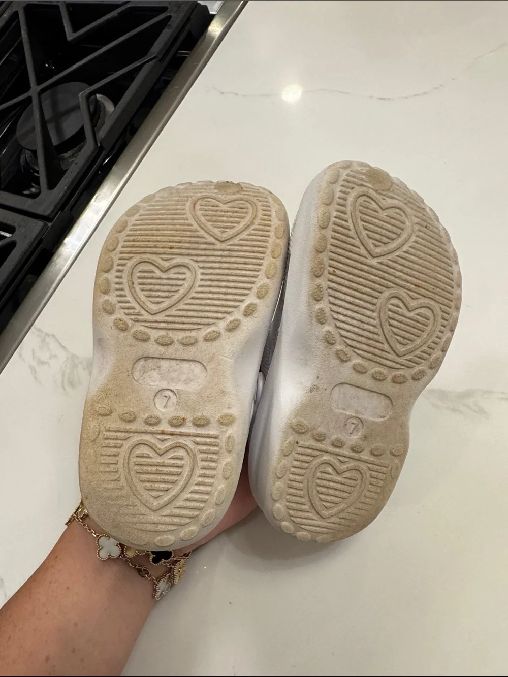 Toddler Girl White Heart Croc style shoe with Flower Charm
